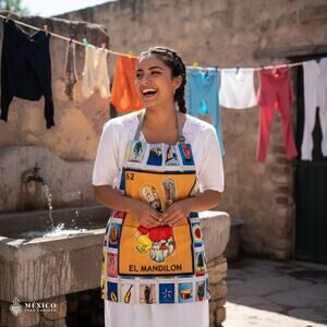 Mexican Lotería Bib Apron – Cotton Traditional Apron with Colorful Folk Design